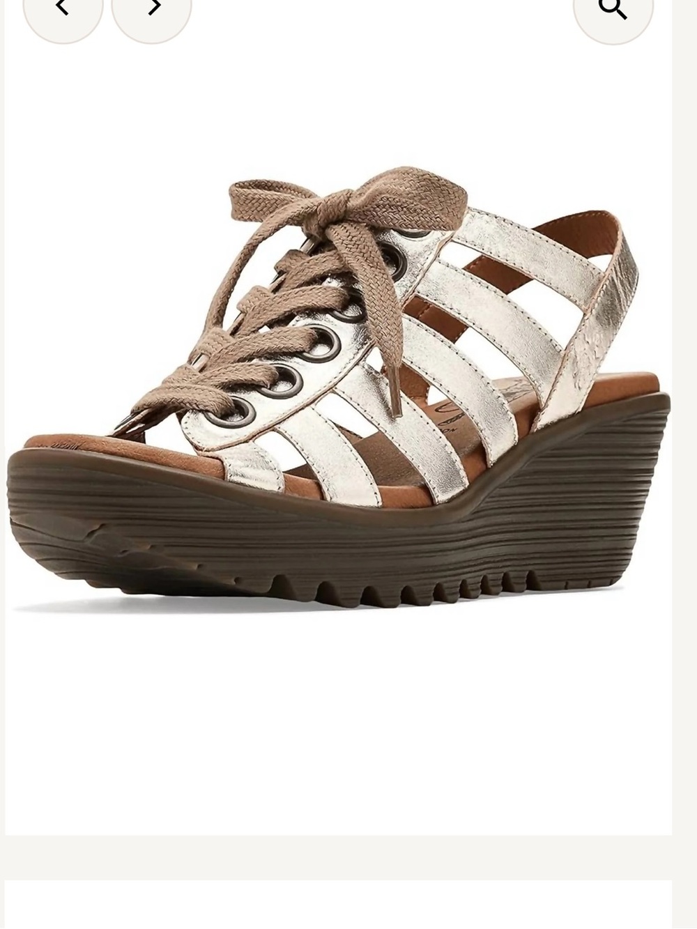Fly London Yoto metallic silver wedge shoes Sz 38